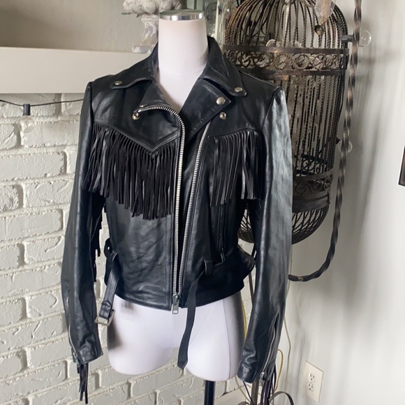 BB LEATHER PRODUCTS FRINGE MOTORCYCLE BLACK LEATHER JACKET 10 MADE IN USA - Picture 5 of 8